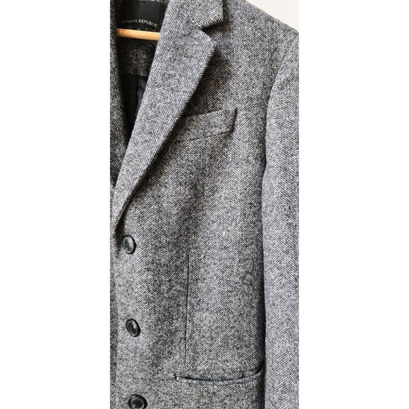 Banana Republic x Emmetex Black and White Herringbone Wool Lined Topcoat XS 0 2 - Picture 2 of 10